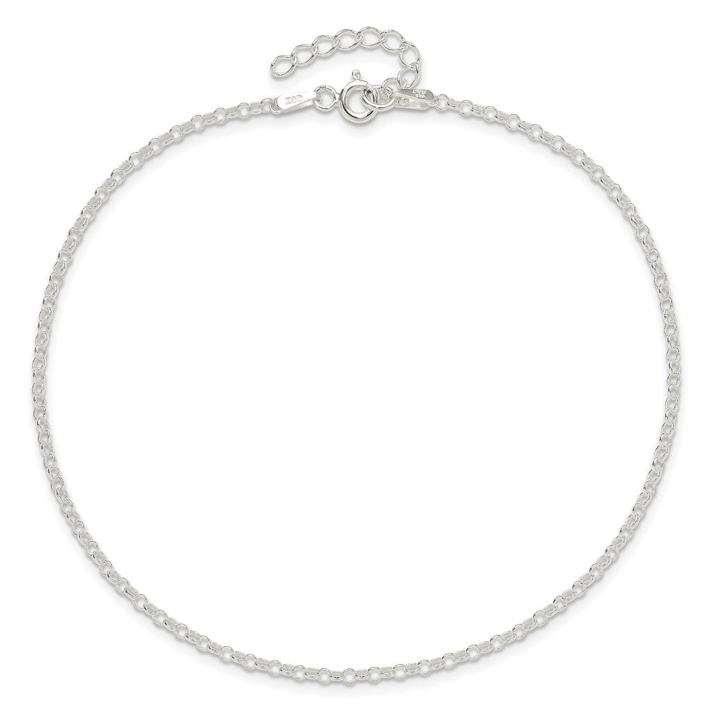 Sterling Silver 2mm Rolo Chain 9 inch Plus 1 inch Extender - Total 10 inch Anklet