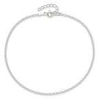 Sterling Silver 2mm Rolo Chain 9 inch Plus 1 inch Extender - Total 10 inch Anklet