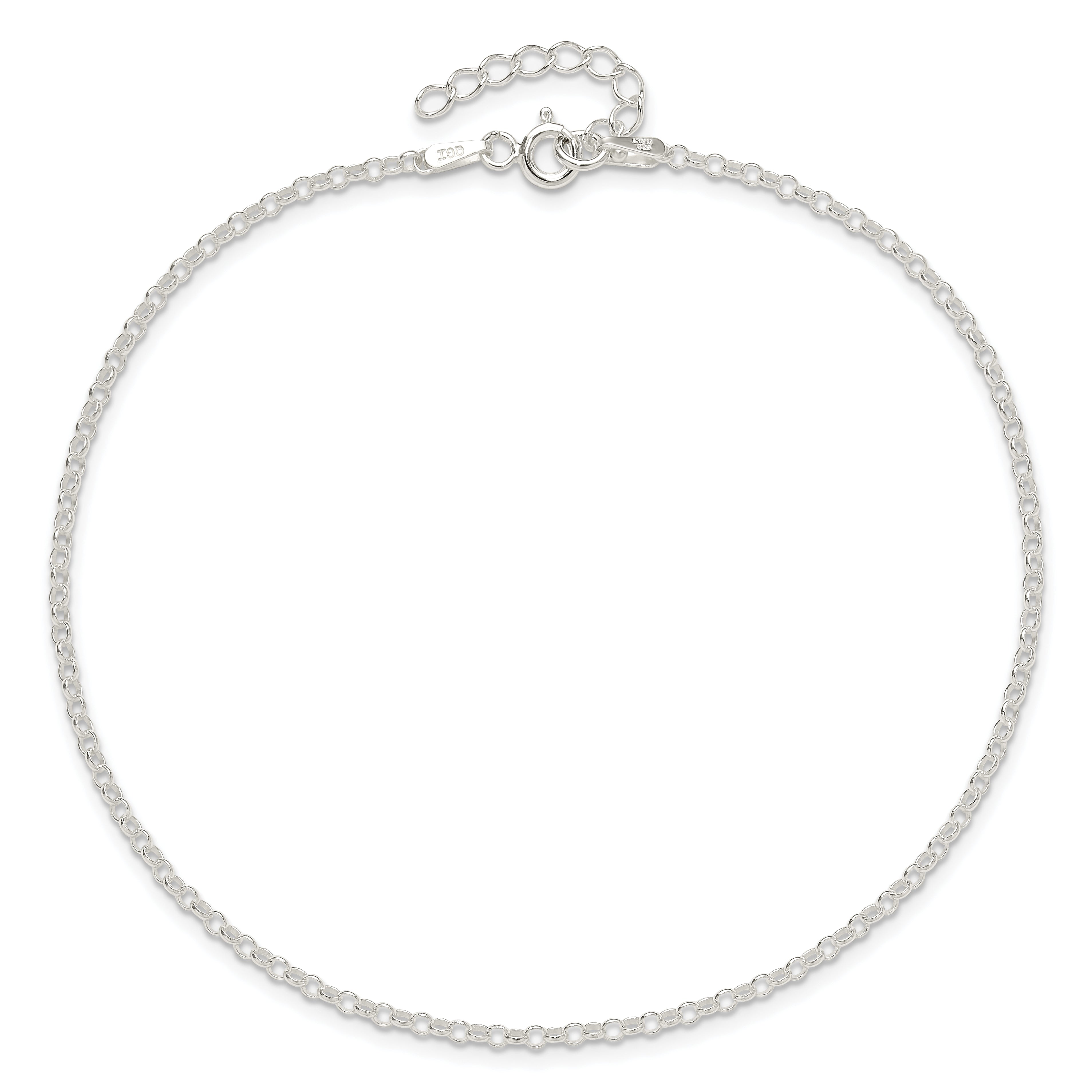 Sterling Silver 2mm Rolo Chain 9 inch Plus 1 inch Extender - Total 10 inch Anklet
