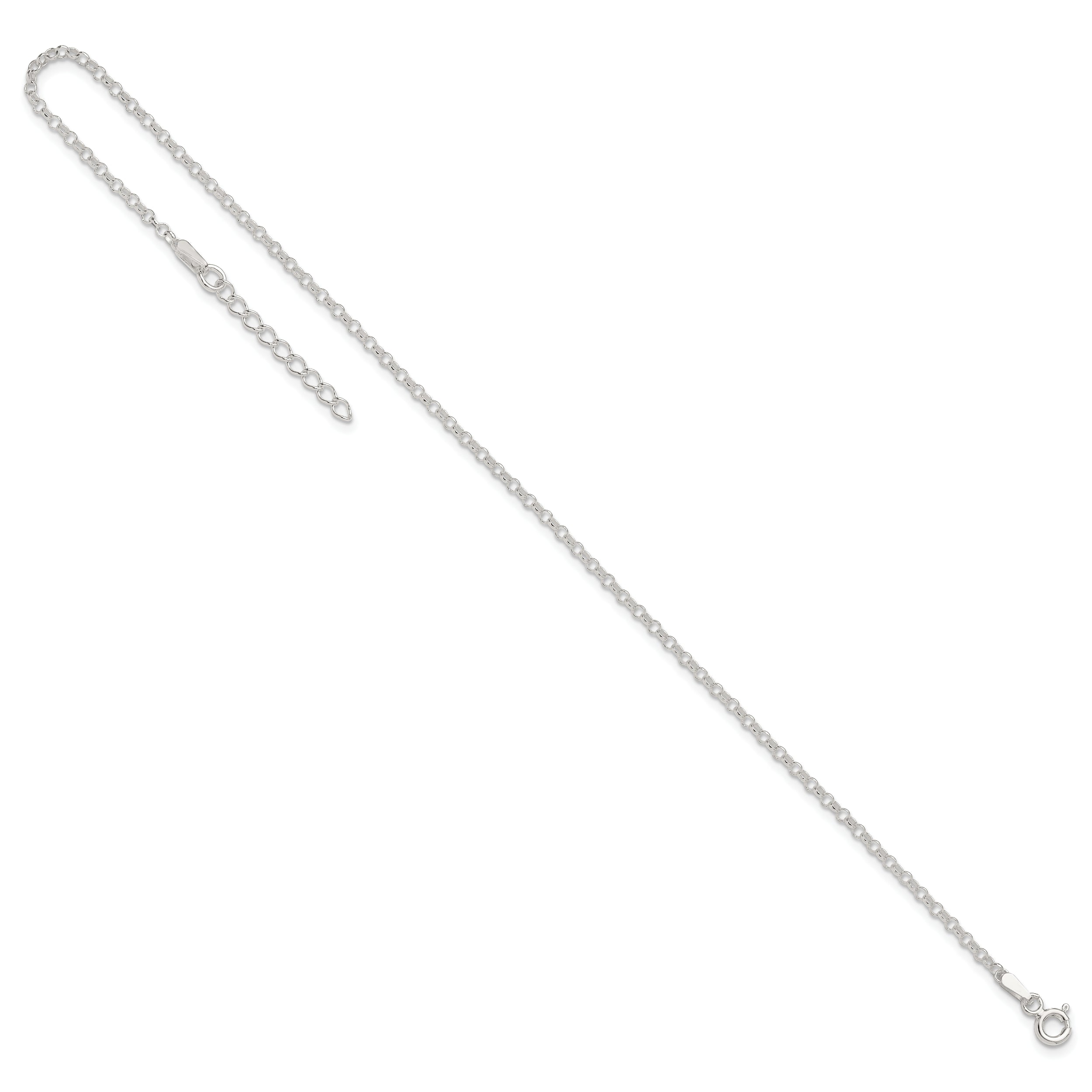 Sterling Silver 2mm Rolo Chain 9 inch Plus 1 inch Extender - Total 10 inch Anklet