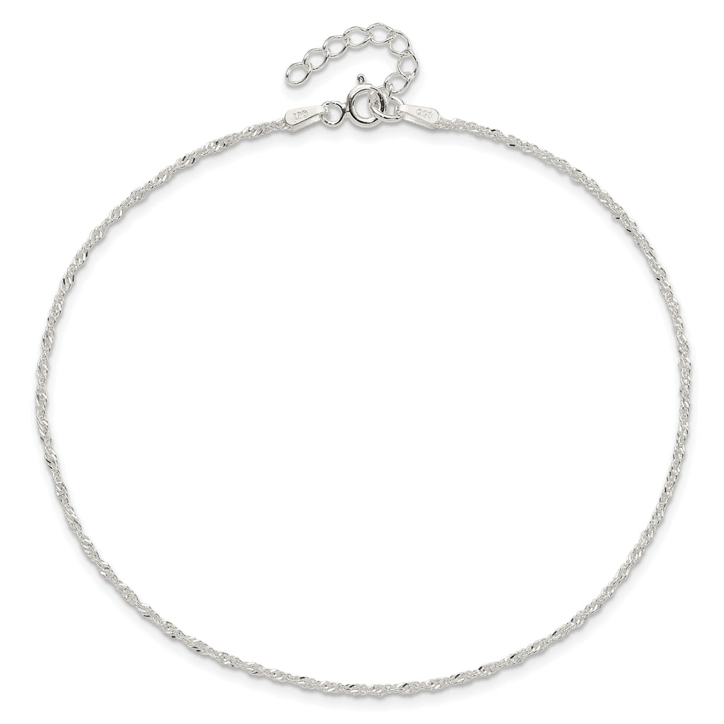 Sterling Silver 1.3mm Singapore Chain 10 inch Plus 1 inch Extender Chain - Total 11 inch Anklet