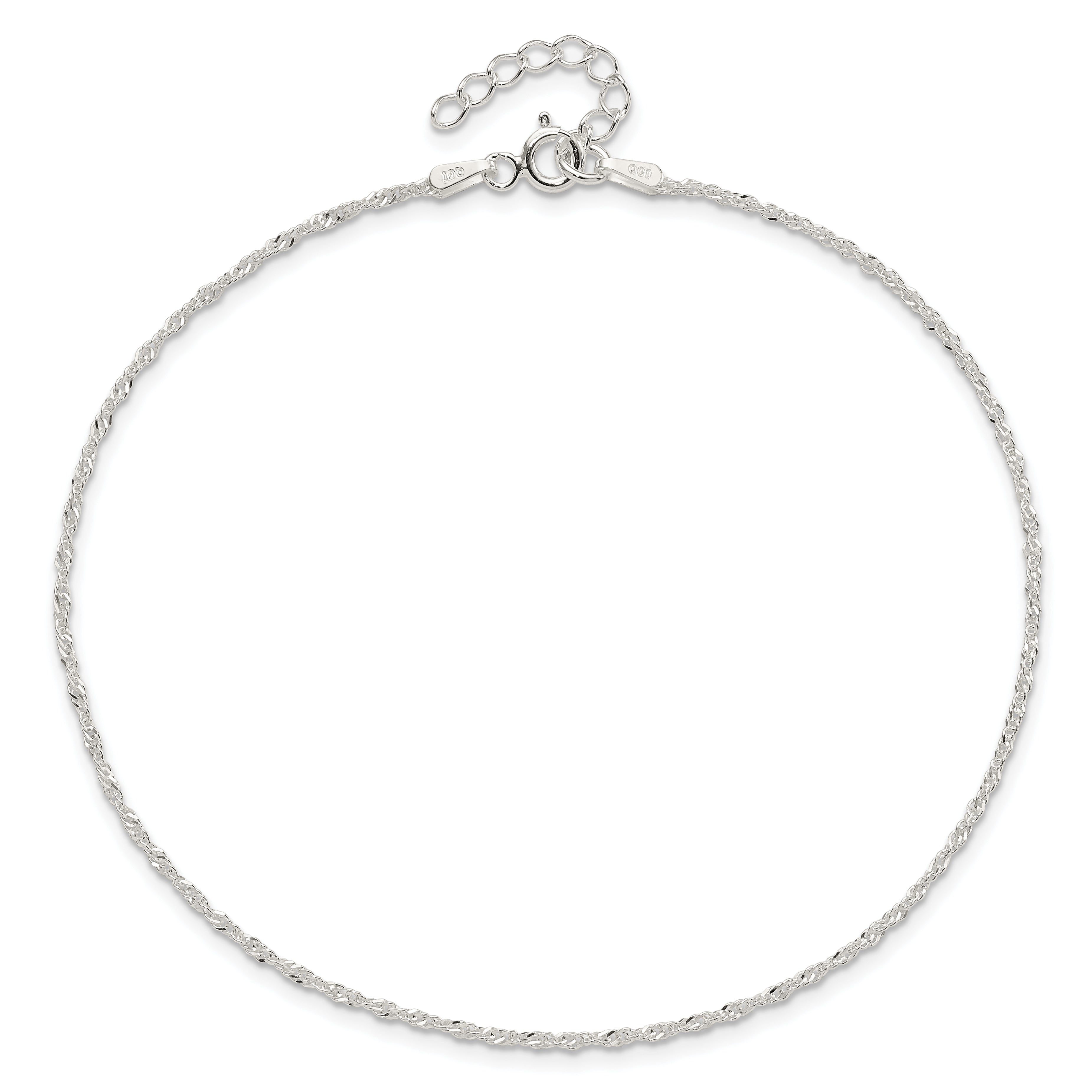Sterling Silver 1.3mm Singapore Chain 10 inch Plus 1 inch Extender Chain - Total 11 inch Anklet