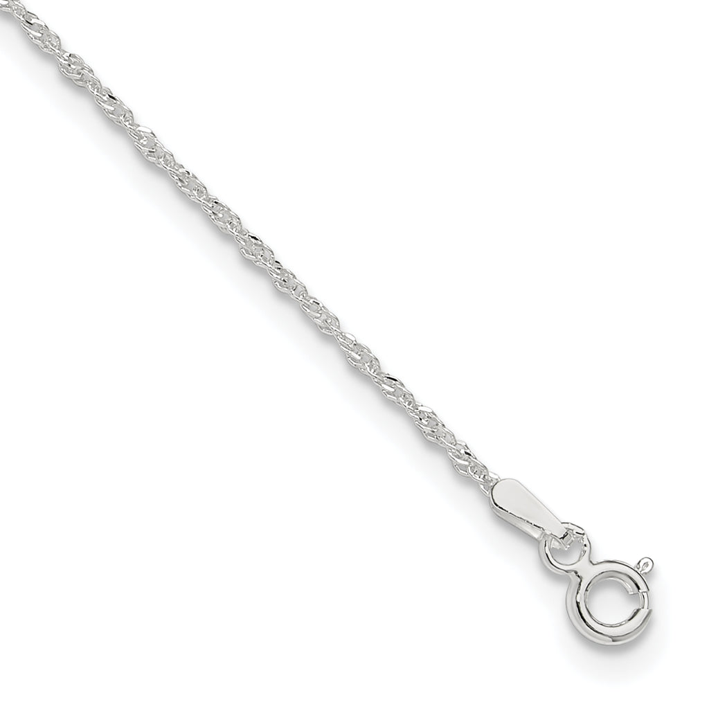 Sterling Silver 1.3mm Singapore Chain 10 inch Plus 1 inch Extender Chain - Total 11 inch Anklet