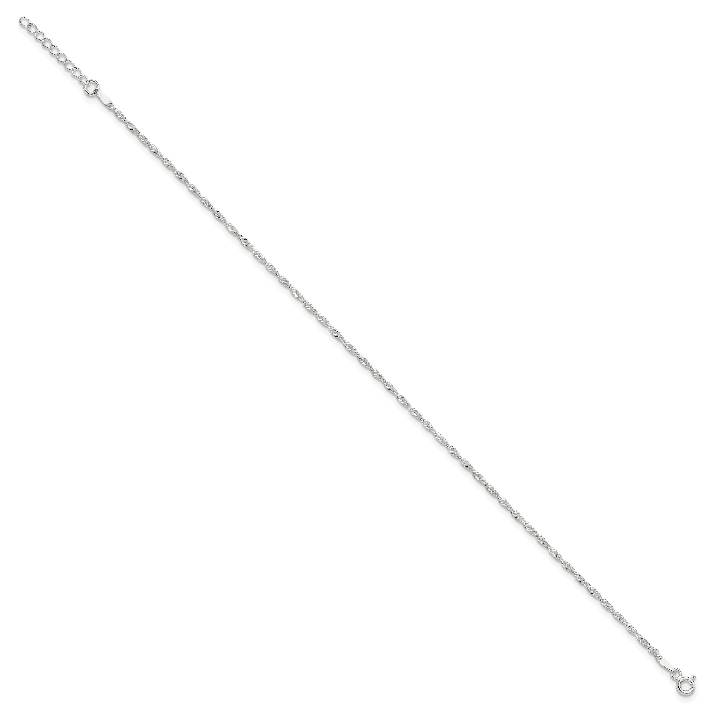 Sterling Silver 1.5mm Singapore Chain 10 inch Plus 1 inch Extender - Total 11 inch Anklet