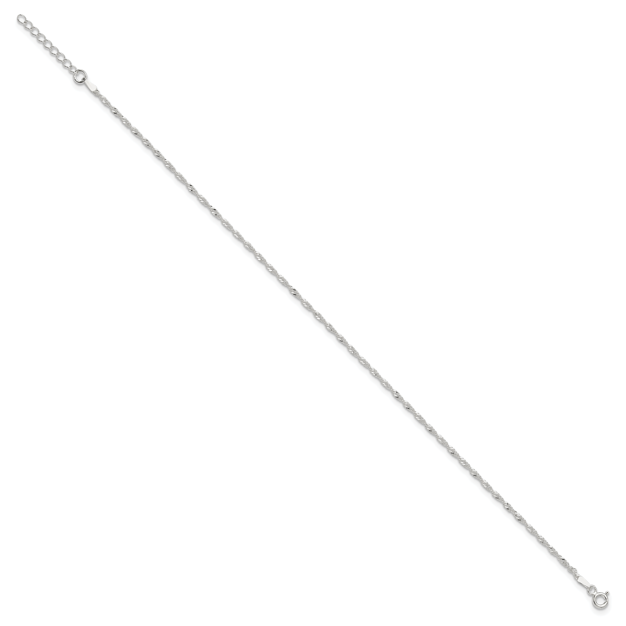 Sterling Silver 1.5mm Singapore Chain 10 inch Plus 1 inch Extender - Total 11 inch Anklet