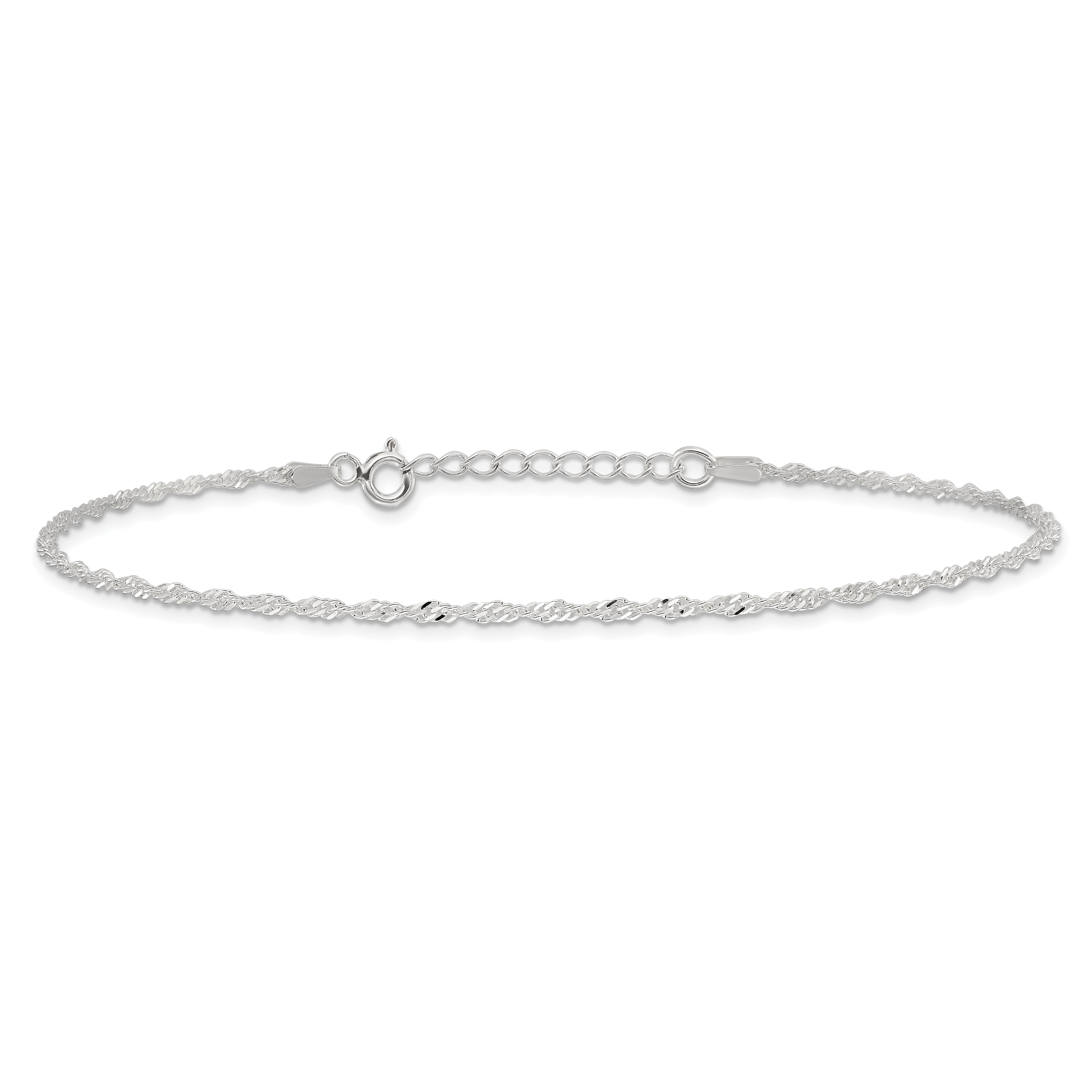 Sterling Silver 1.5mm Singapore Chain 10 inch Plus 1 inch Extender - Total 11 inch Anklet