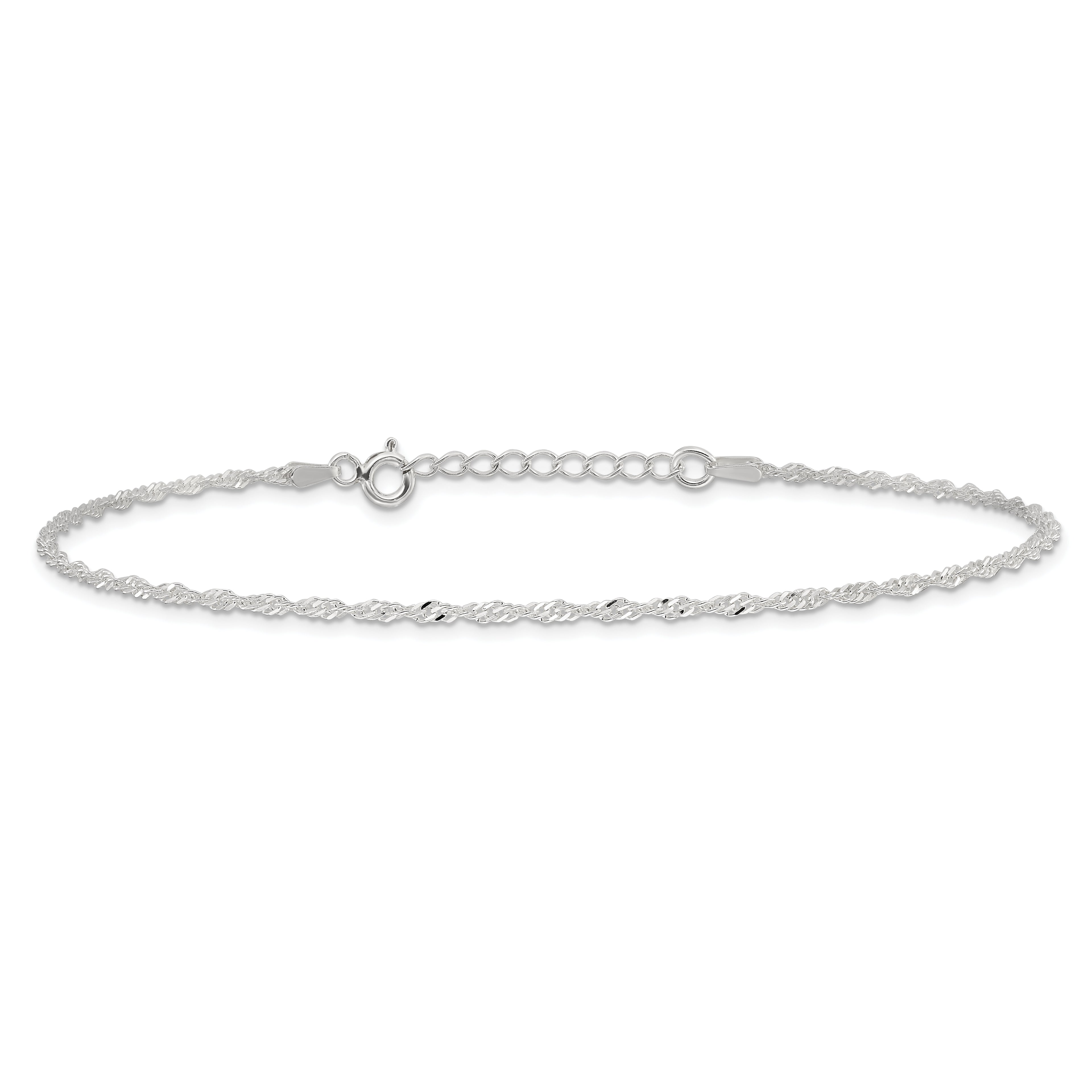 Sterling Silver 1.5mm Singapore Chain 10 inch Plus 1 inch Extender - Total 11 inch Anklet
