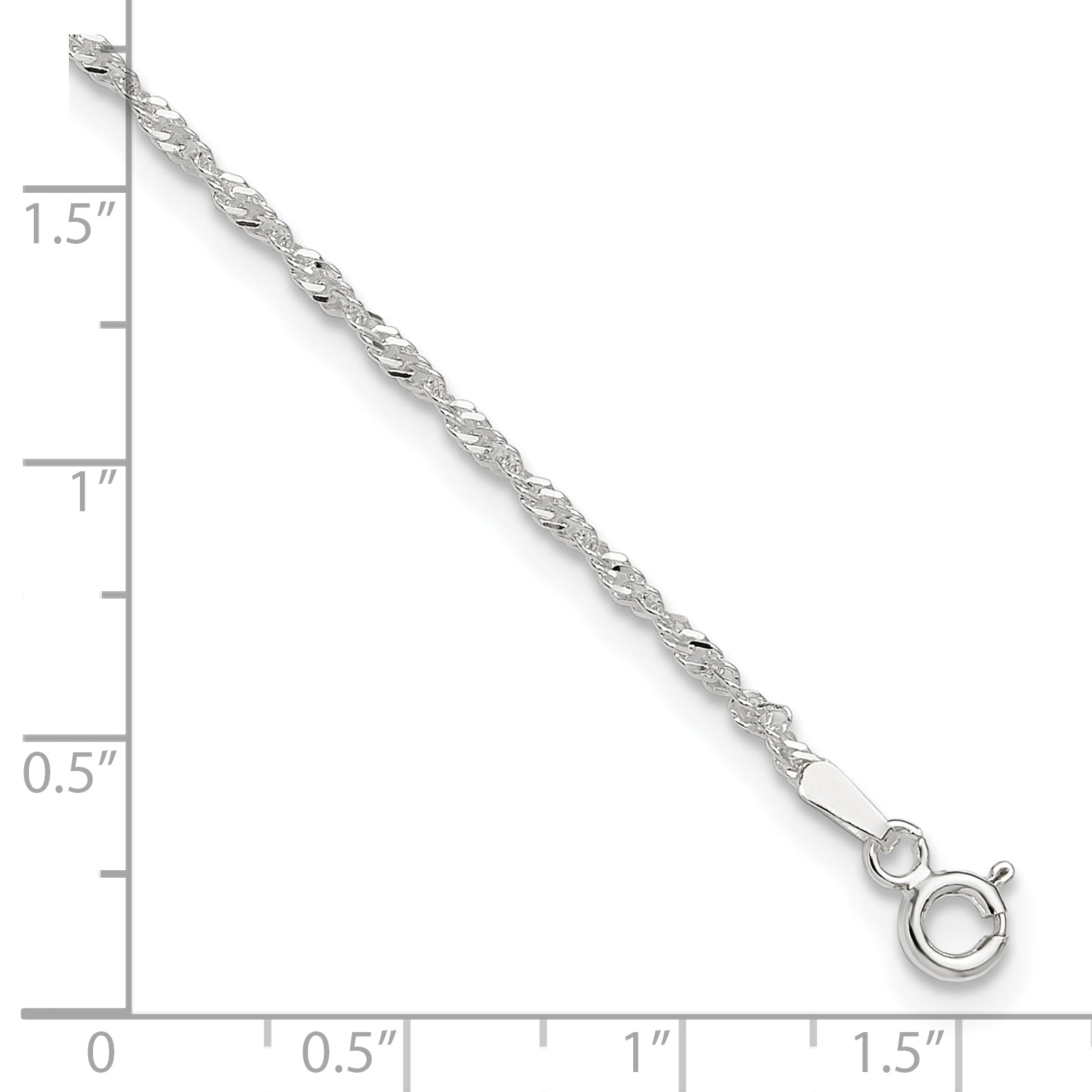 Sterling Silver 1.5mm Singapore Chain 9 inch Plus 1 inch Extender - Total 10 inch Anklet Secondary image