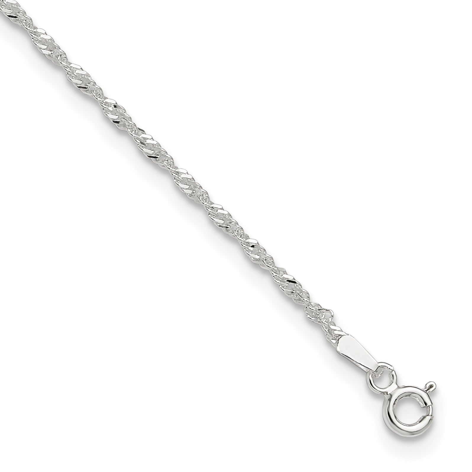 Sterling Silver 1.5mm Singapore Chain 9 inch Plus 1 inch Extender - Total 10 inch Anklet Main image
