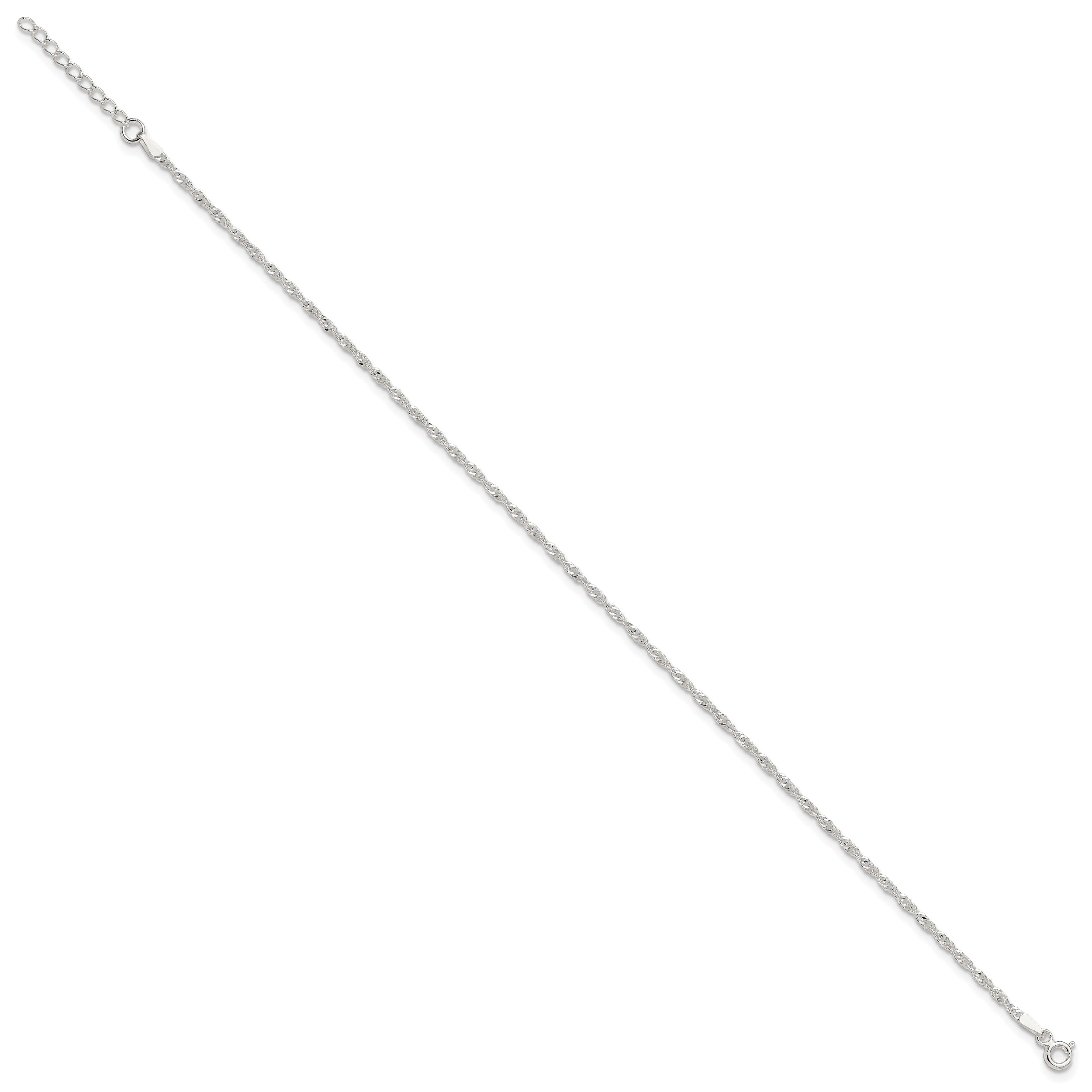 Sterling Silver 1.8mm Singapore Chain 10 inch Plus 1 inch Extender Chain - Total 11 inch Anklet