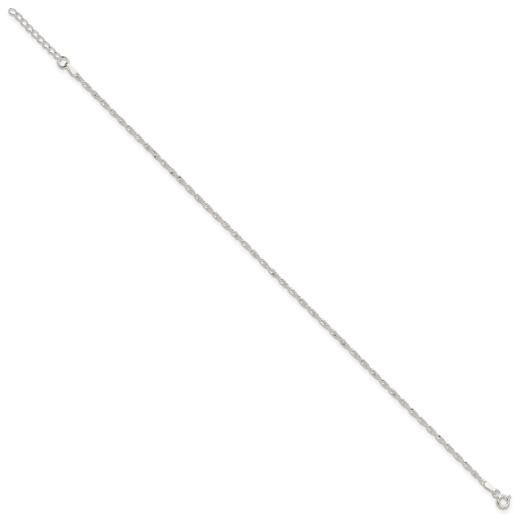 Sterling Silver 1.8mm Singapore Chain 10 inch Plus 1 inch Extender Chain - Total 11 inch Anklet