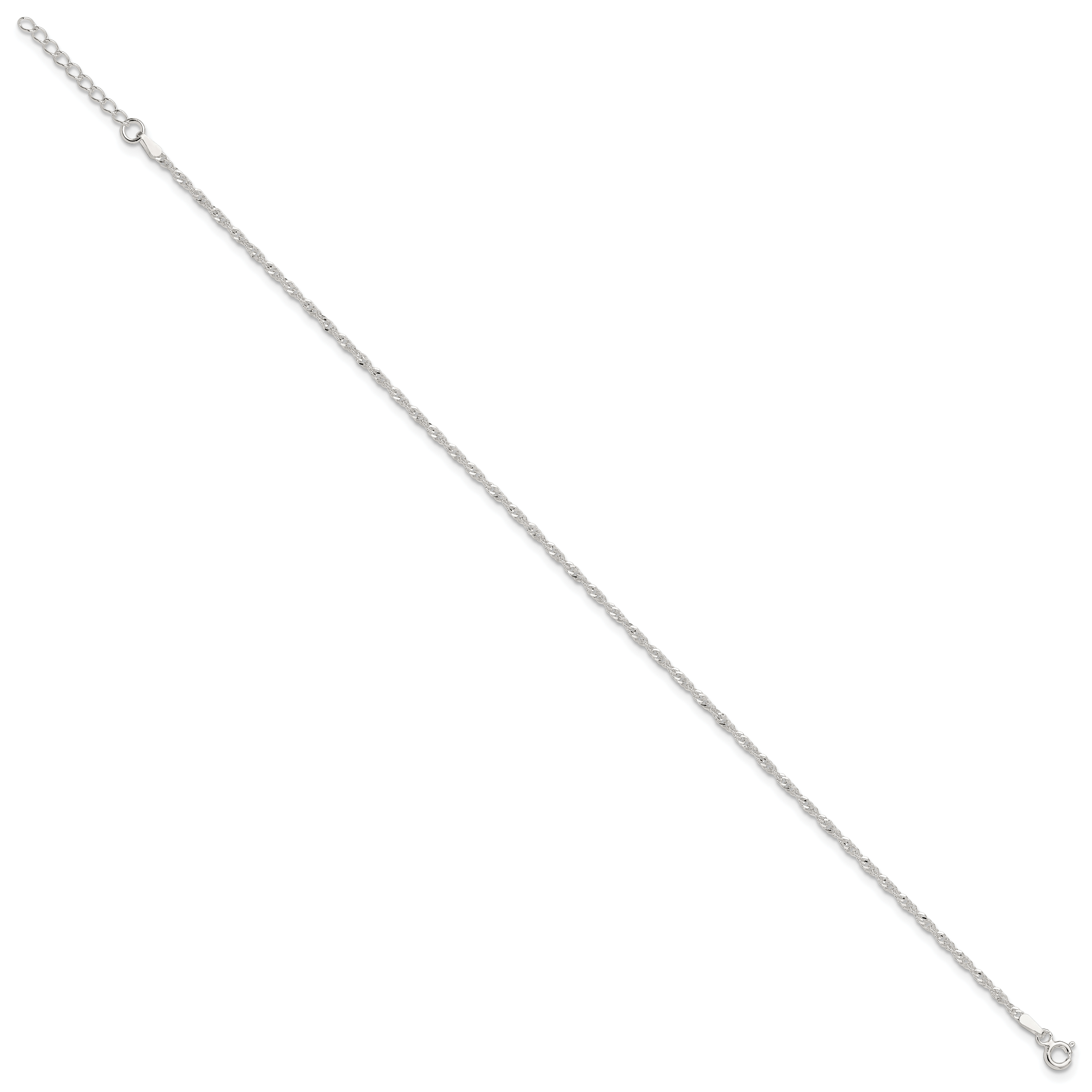 Sterling Silver 1.8mm Singapore Chain 10 inch Plus 1 inch Extender Chain - Total 11 inch Anklet
