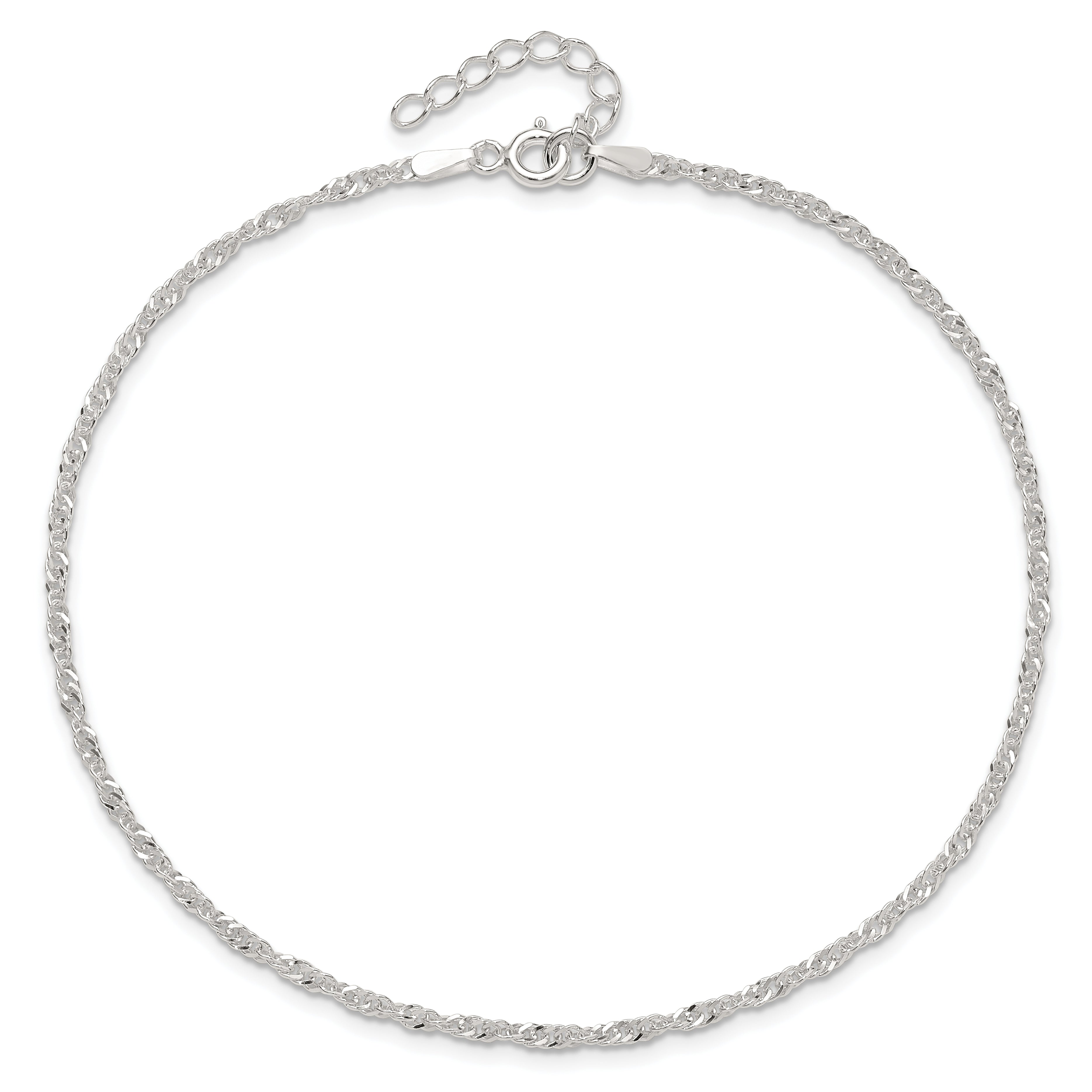 Sterling Silver 1.8mm Singapore Chain 10 inch Plus 1 inch Extender Chain - Total 11 inch Anklet