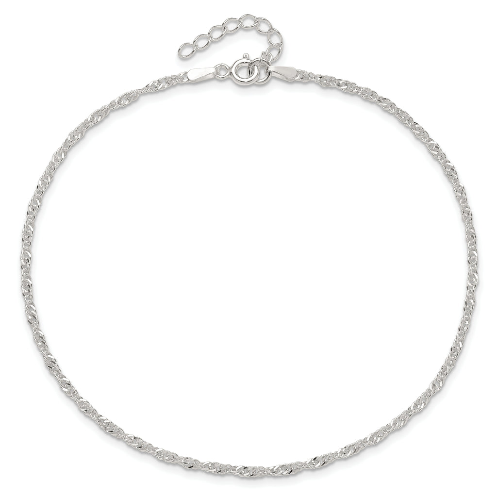 Sterling Silver 1.8mm Singapore Chain 10 inch Plus 1 inch Extender Chain - Total 11 inch Anklet