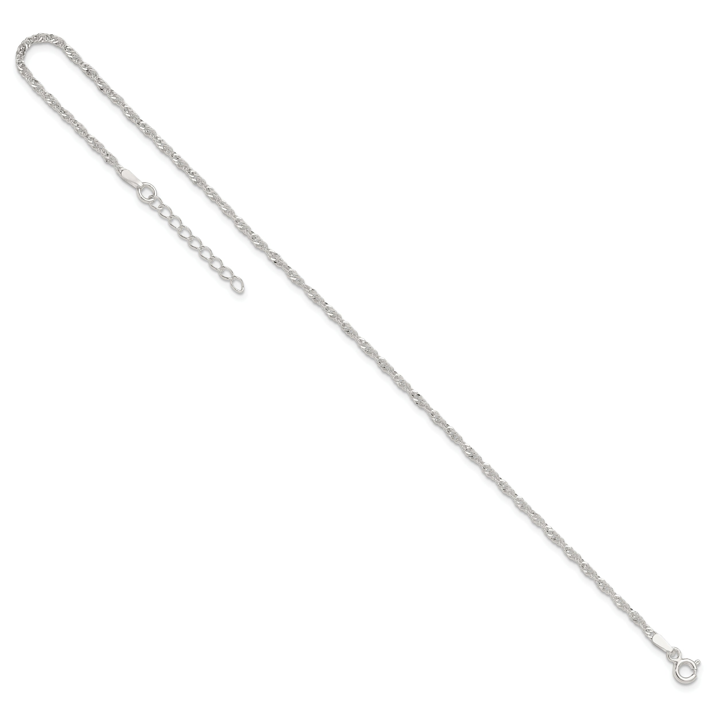 Sterling Silver 1.8mm Singapore Chain 9 inch Plus 1 inch Extender Chain - Total 10 inch Anklet