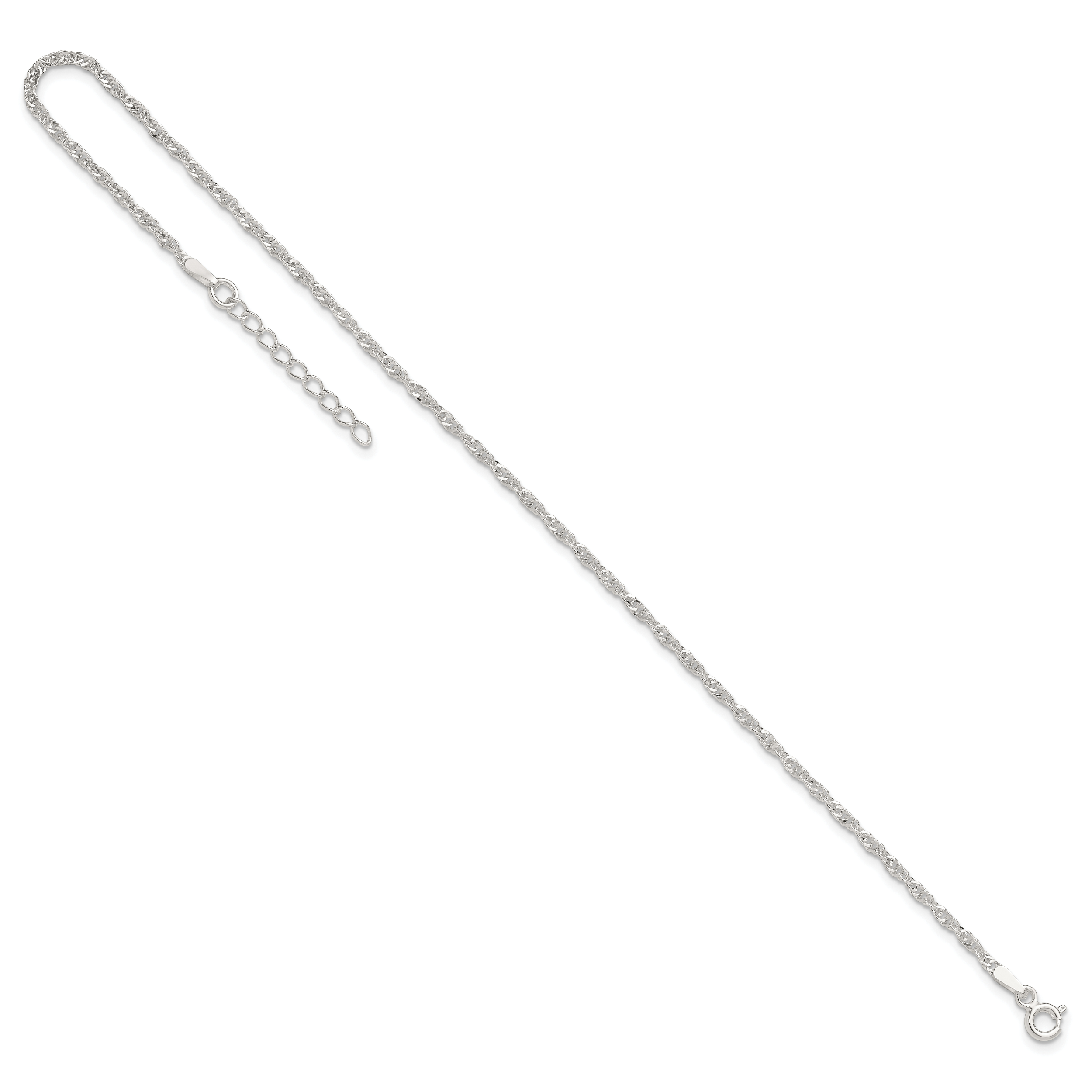 Sterling Silver 1.8mm Singapore Chain 9 inch Plus 1 inch Extender Chain - Total 10 inch Anklet