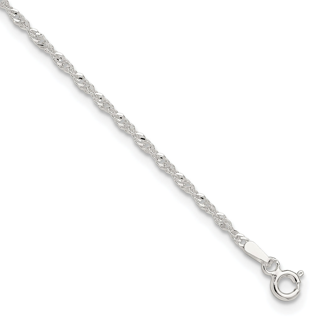 Sterling Silver 1.8mm Singapore Chain 10 inch Plus 1 inch Extender Chain - Total 11 inch Anklet