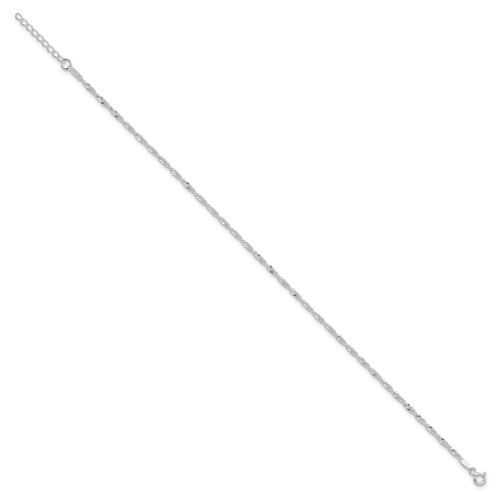 Sterling Silver 2mm Singapore Chain Plus Extender Chain - Total Anklet