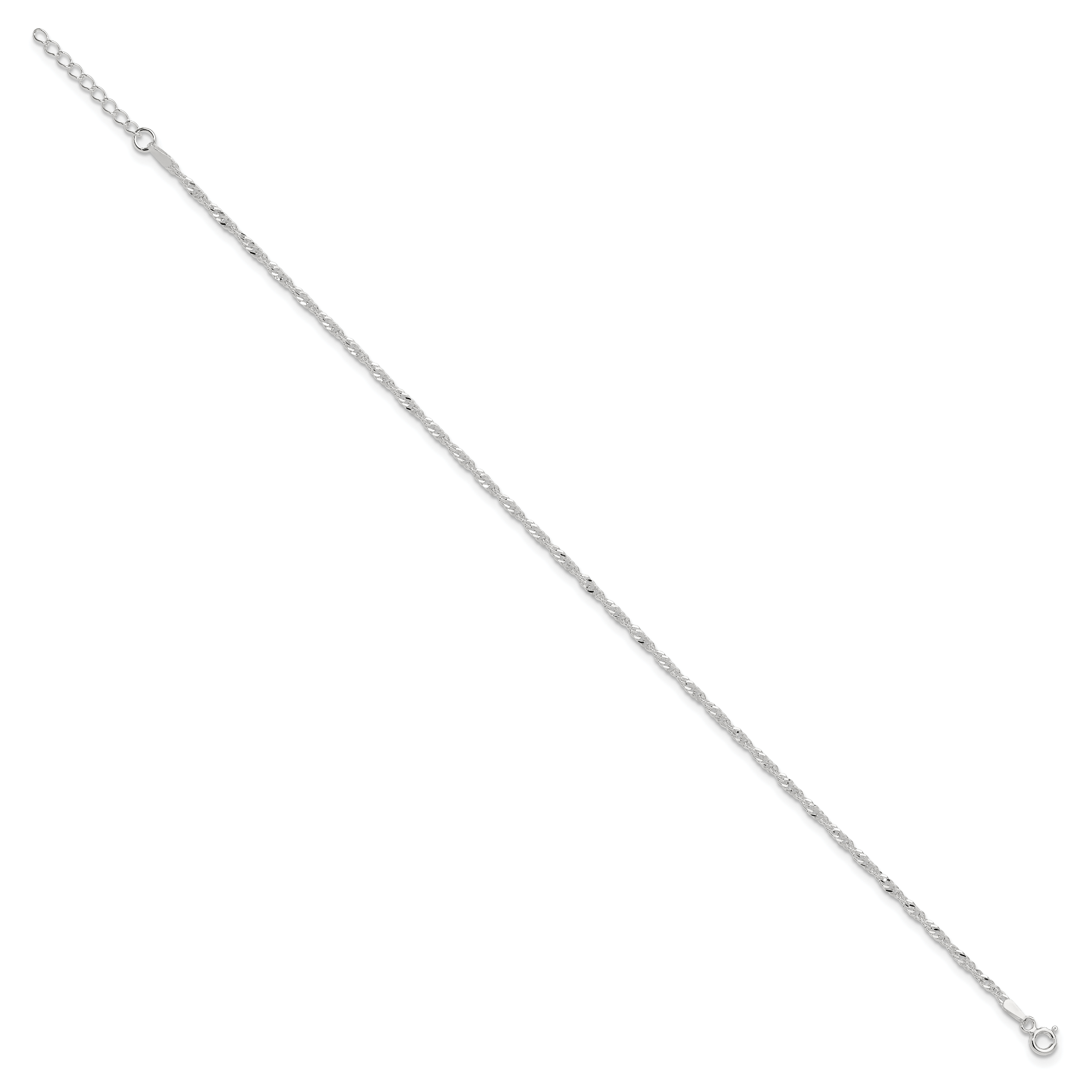 Sterling Silver 2mm Singapore Chain 10 inch Plus 1 inch Extender Chain - Total 11 inch Anklet