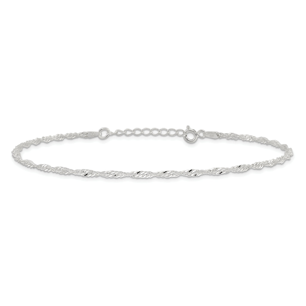 Sterling Silver 2mm Singapore Chain Plus Extender Chain - Total Anklet