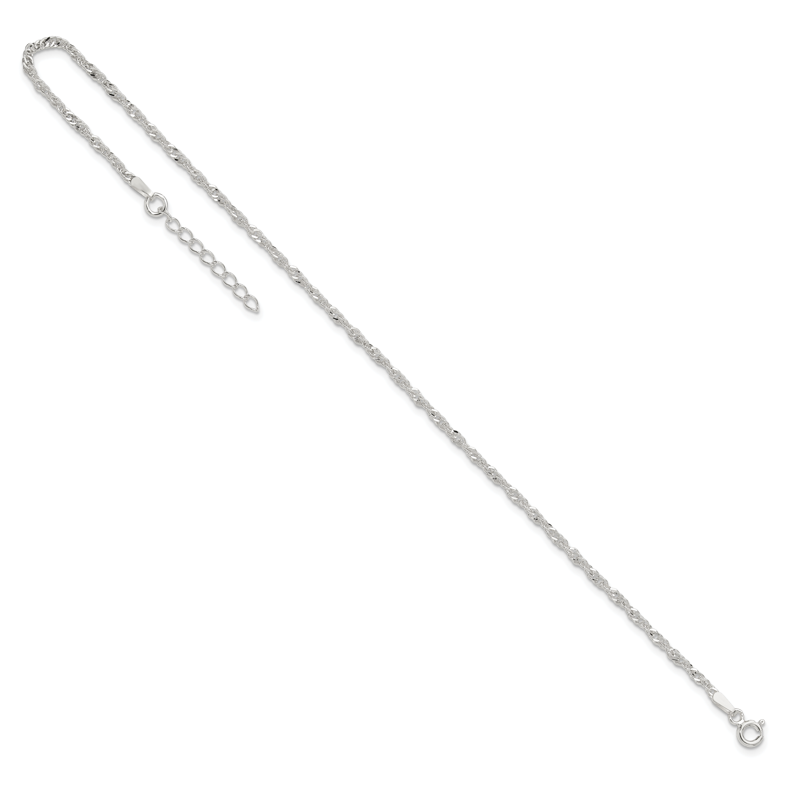 Sterling Silver 2mm Singapore Chain Plus Extender Chain - Total Anklet