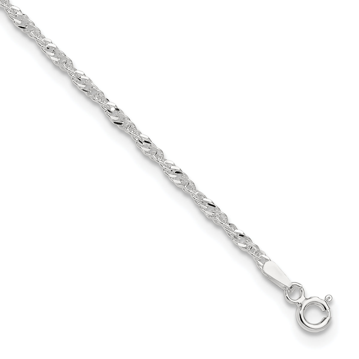 Sterling Silver 2mm Singapore Chain 10 inch Plus 1 inch Extender Chain - Total 11 inch Anklet