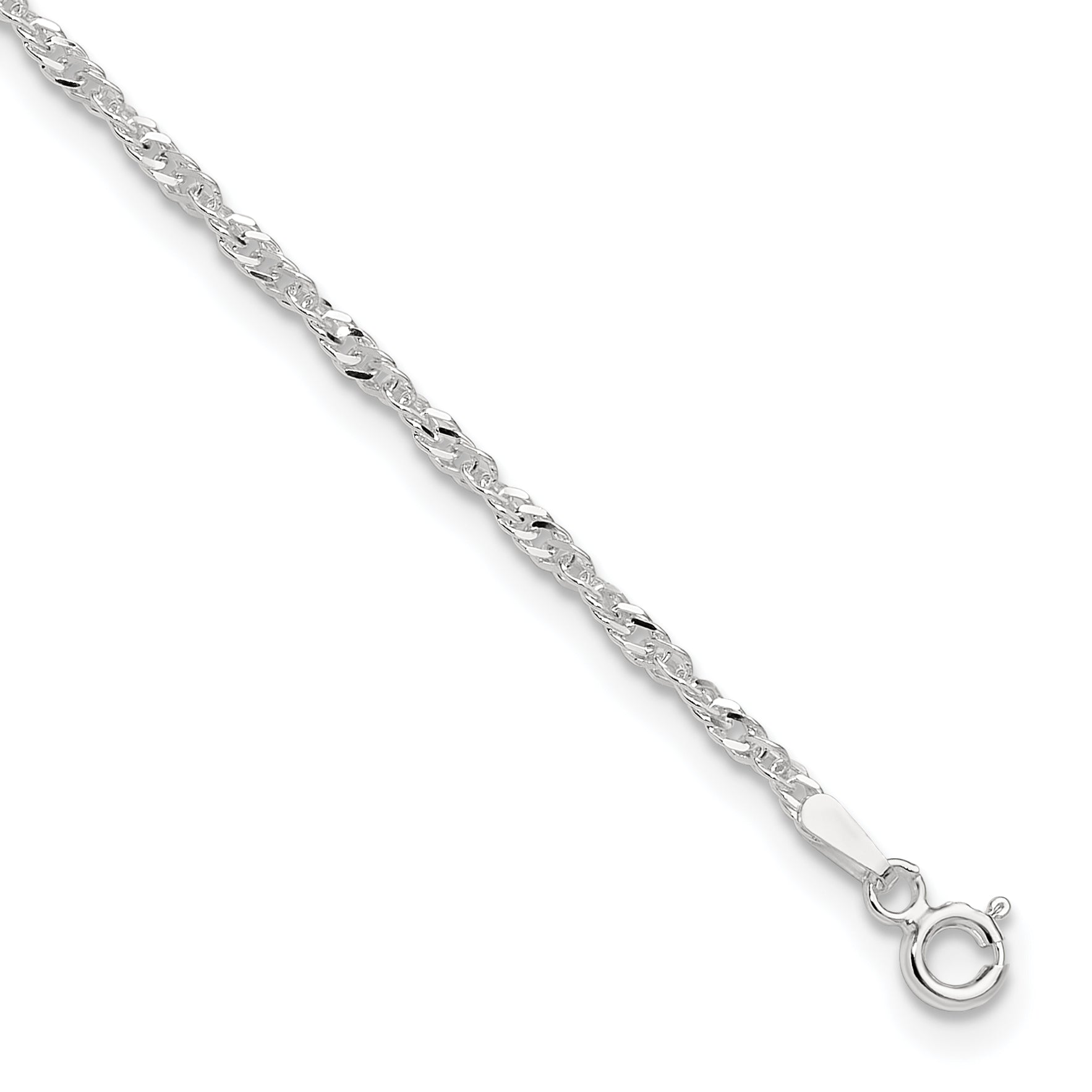 Sterling Silver 2mm Singapore Chain 9 inch Plus 1 inch Extender Chain - Total 10 inch Anklet Main image