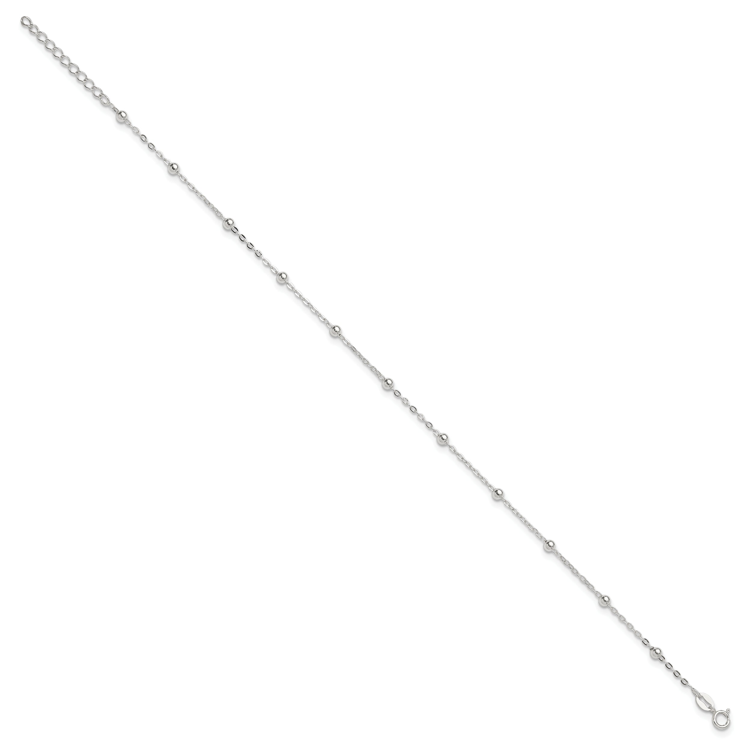 Sterling Silver 1mm Beaded Chain 10 inch Plus 1 inch Extender - Total 11 inch Anklet