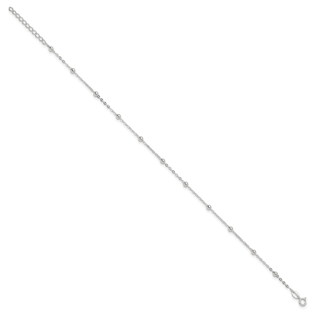 Sterling Silver 1mm Beaded Chain 10 inch Plus 1 inch Extender - Total 11 inch Anklet