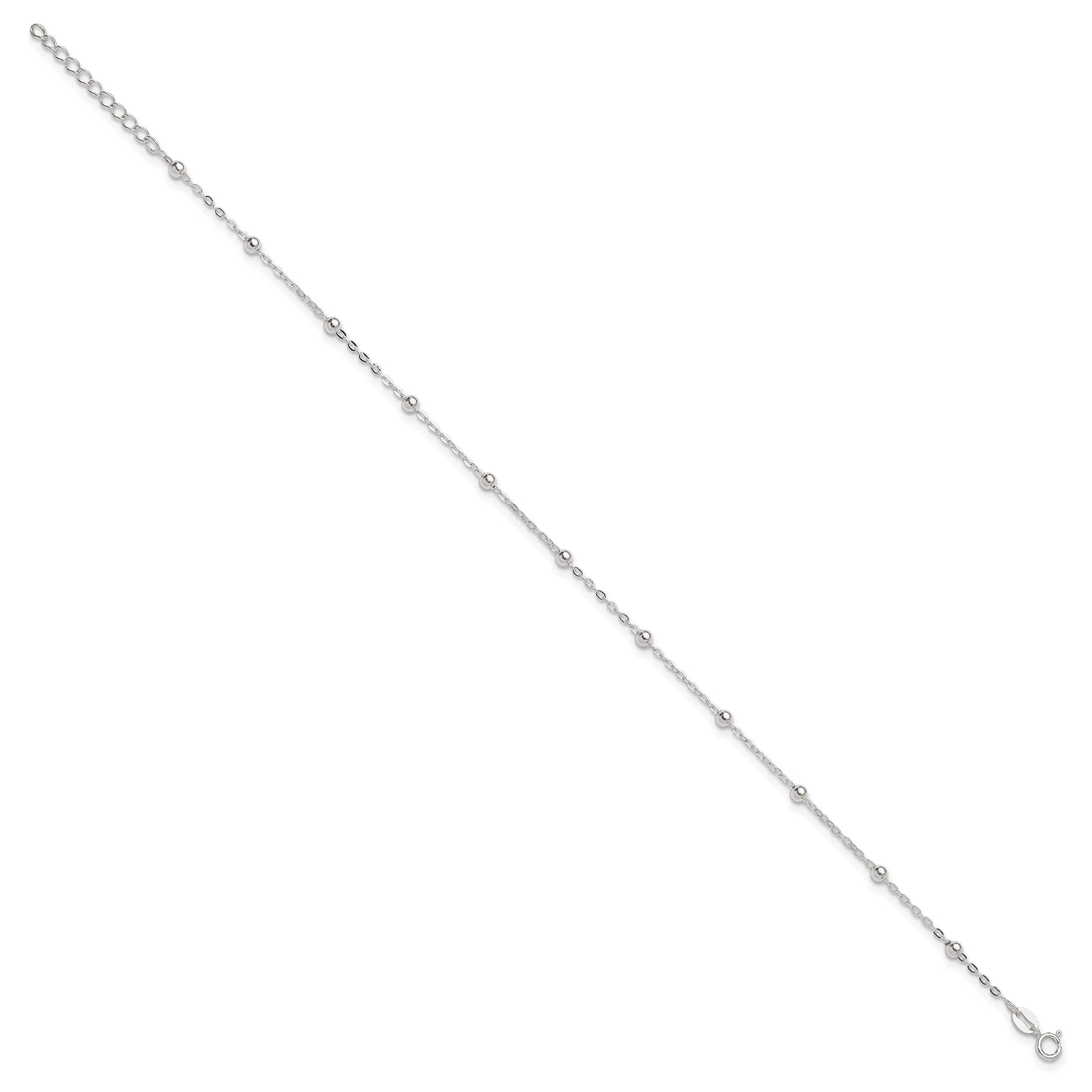 Sterling Silver 1mm Beaded Chain 10 inch Plus 1 inch Extender - Total 11 inch Anklet