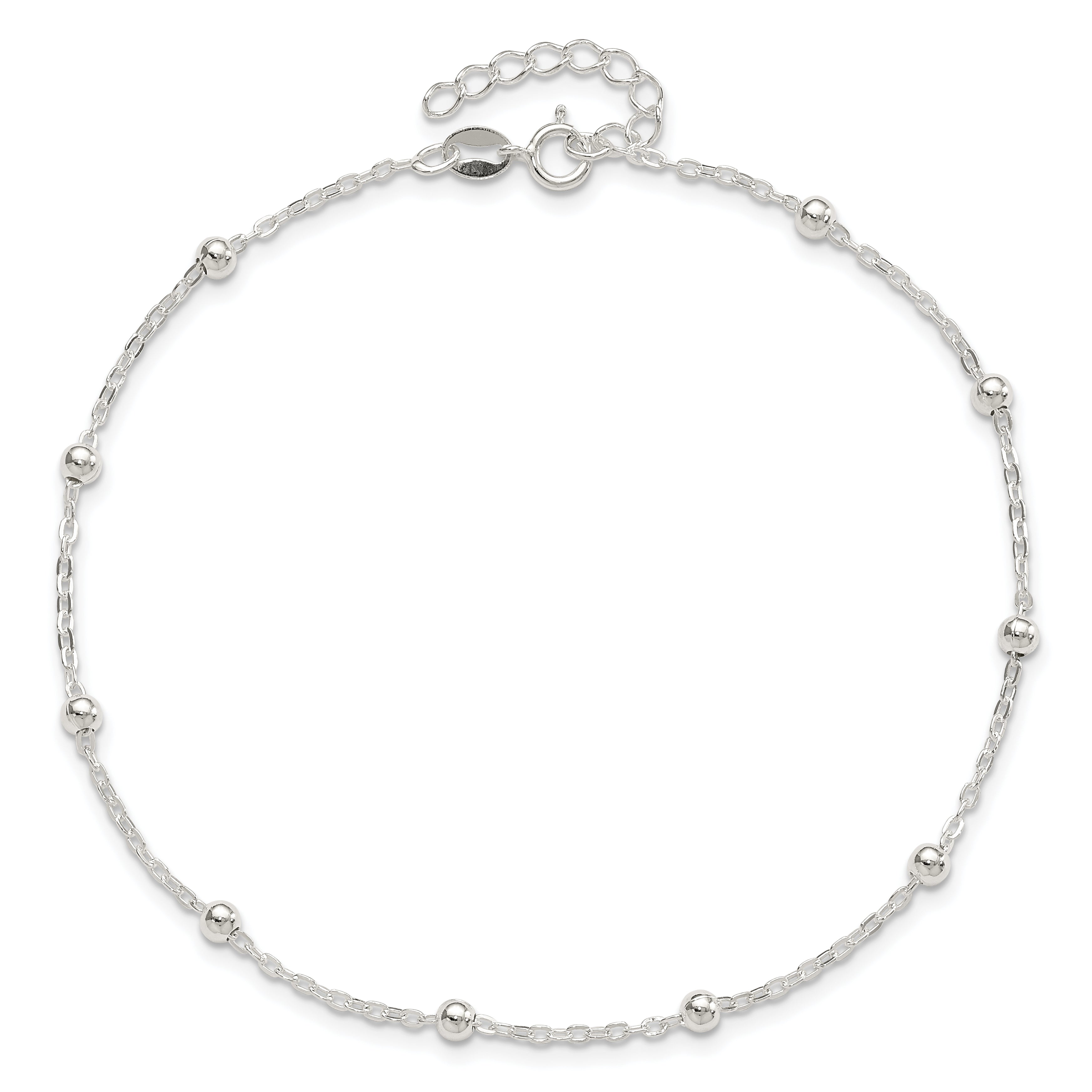Sterling Silver 1mm Beaded Chain 10 inch Plus 1 inch Extender - Total 11 inch Anklet