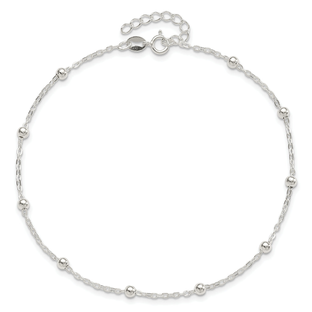 Sterling Silver 1mm Beaded Chain 10 inch Plus 1 inch Extender - Total 11 inch Anklet