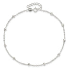 Sterling Silver 1mm Beaded Chain 10 inch Plus 1 inch Extender - Total 11 inch Anklet