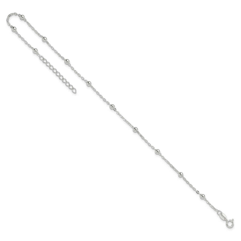 Sterling Silver 1mm Beaded Chain Plus Extender - Total Anklet