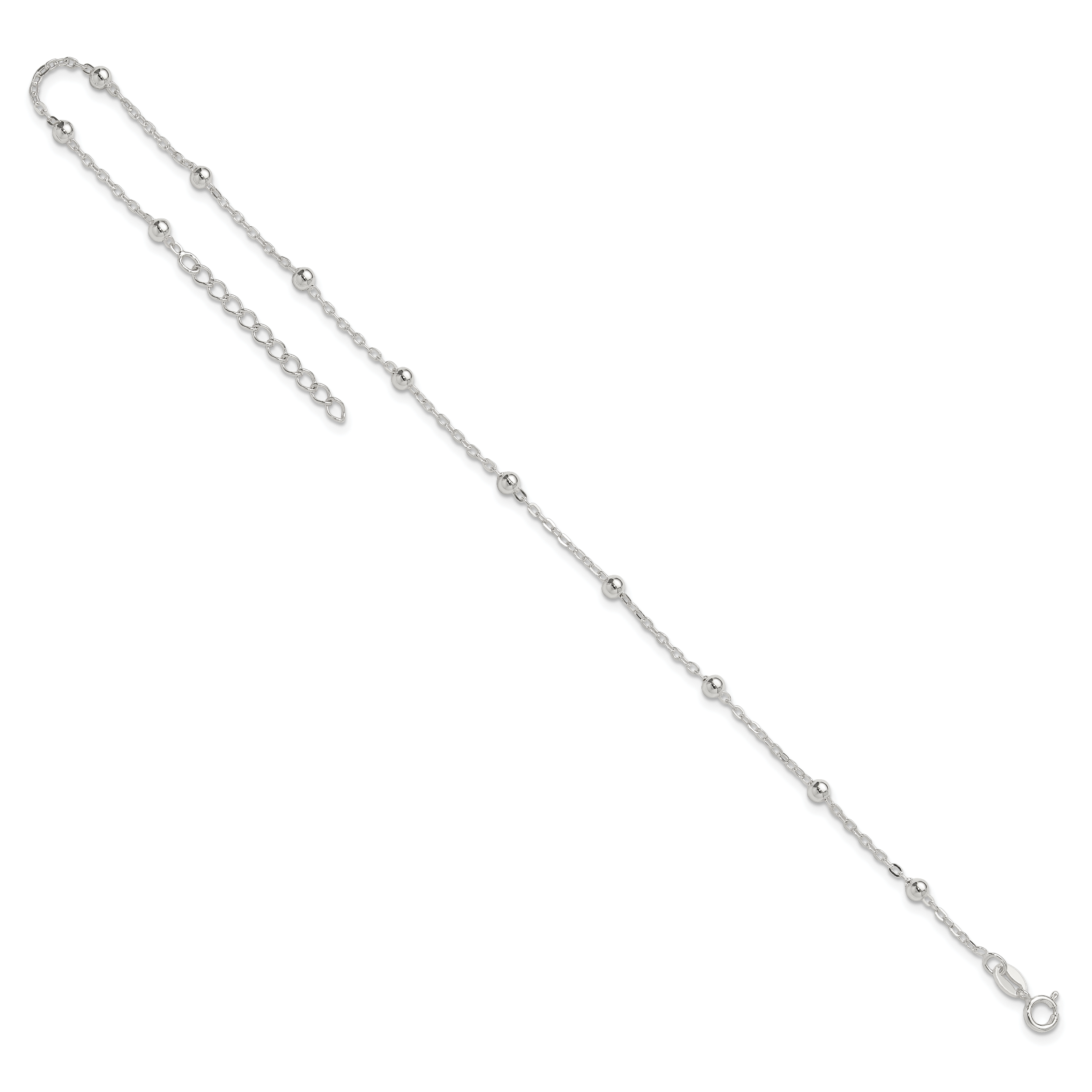 Sterling Silver 1mm Beaded Chain Plus Extender - Total Anklet