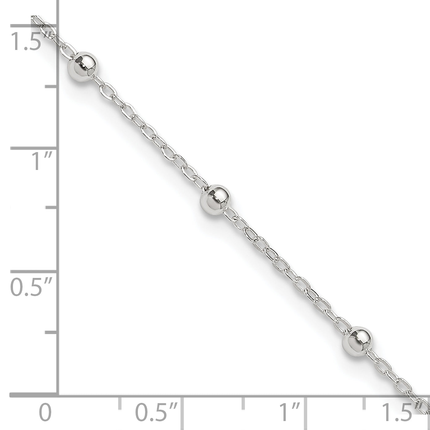 Sterling Silver 1mm Beaded Chain 9 inch Plus 1 inch Extender - Total 10 inch Anklet