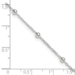 Sterling Silver 1mm Beaded Chain 9 inch Plus 1 inch Extender - Total 10 inch Anklet