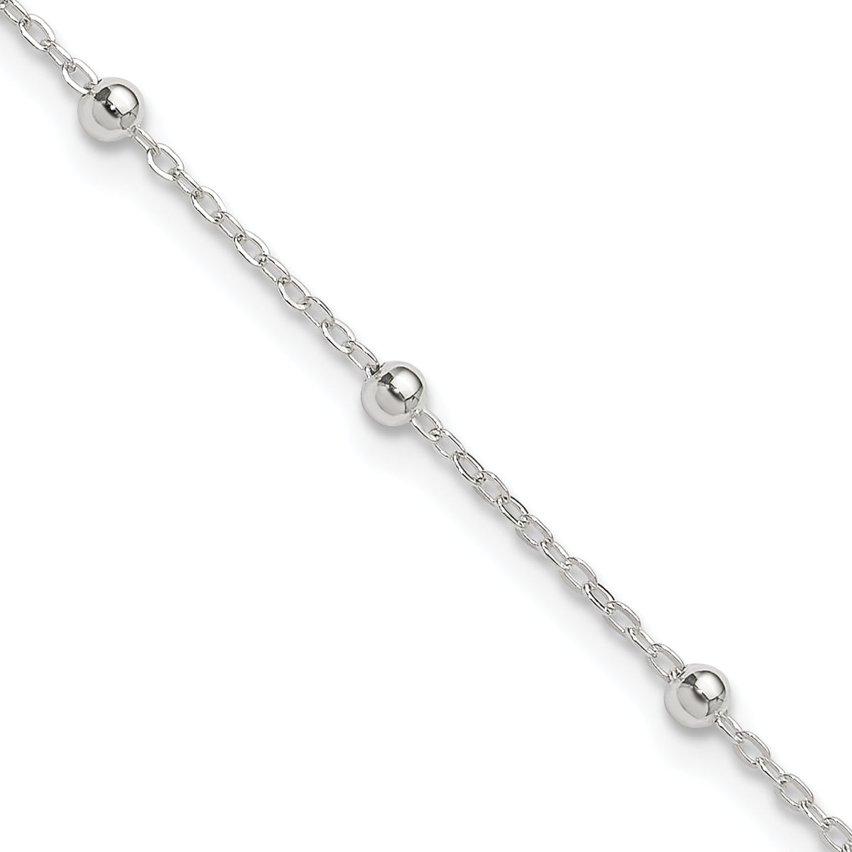 Sterling Silver 1mm Beaded Chain 9 inch Plus 1 inch Extender - Total 10 inch Anklet