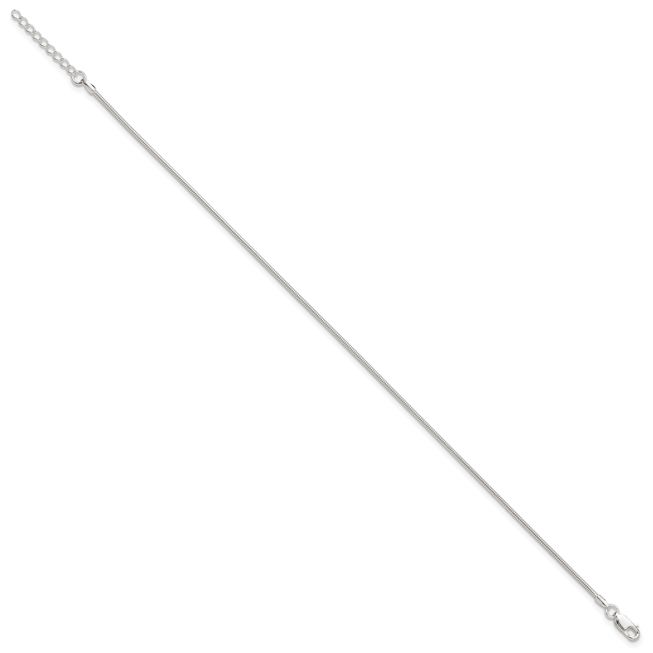Sterling Silver 1.5mm Round Snake Chain 9 inch Plus 1 inch Extender - Total 10 inch Anklet