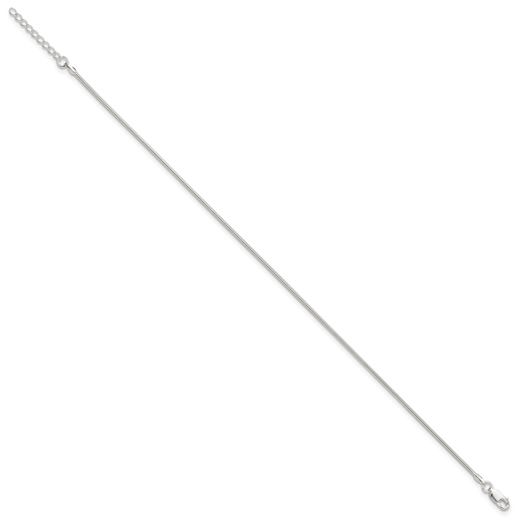 Sterling Silver 1.5mm Round Snake Chain 9 inch Plus 1 inch Extender - Total 10 inch Anklet