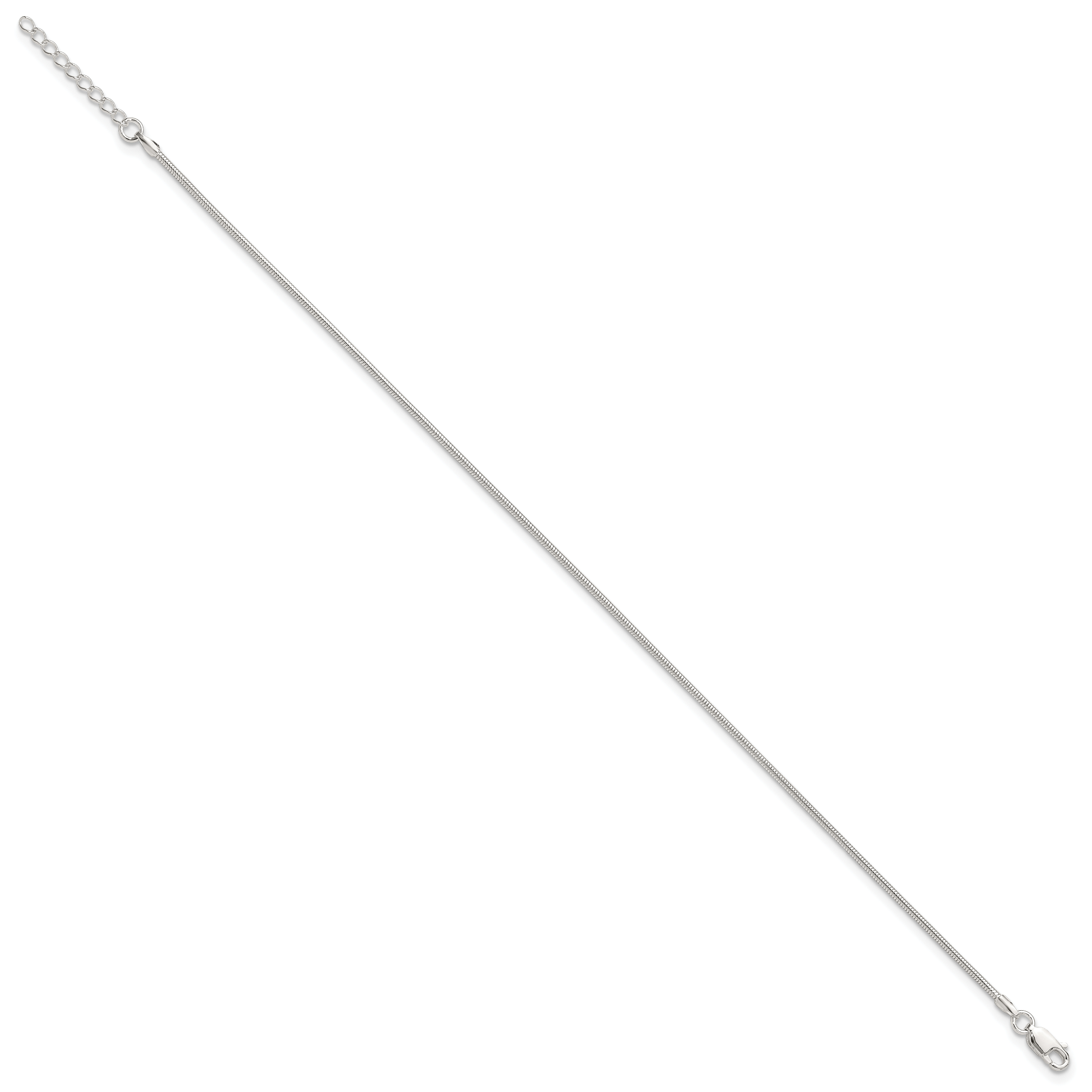 Sterling Silver 1.5mm Round Snake Chain 9 inch Plus 1 inch Extender - Total 10 inch Anklet