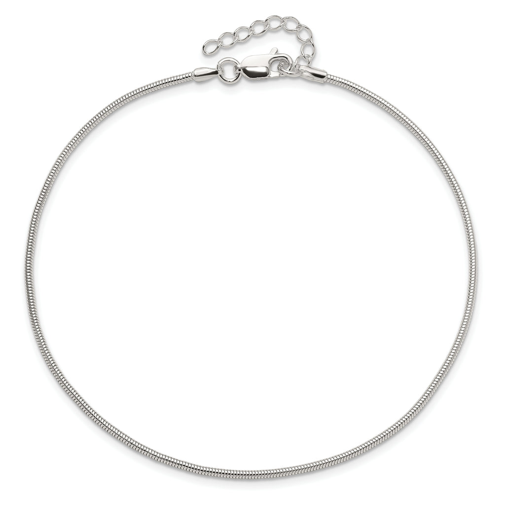 Sterling Silver 1.5mm Round Snake Chain 9 inch Plus 1 inch Extender - Total 10 inch Anklet