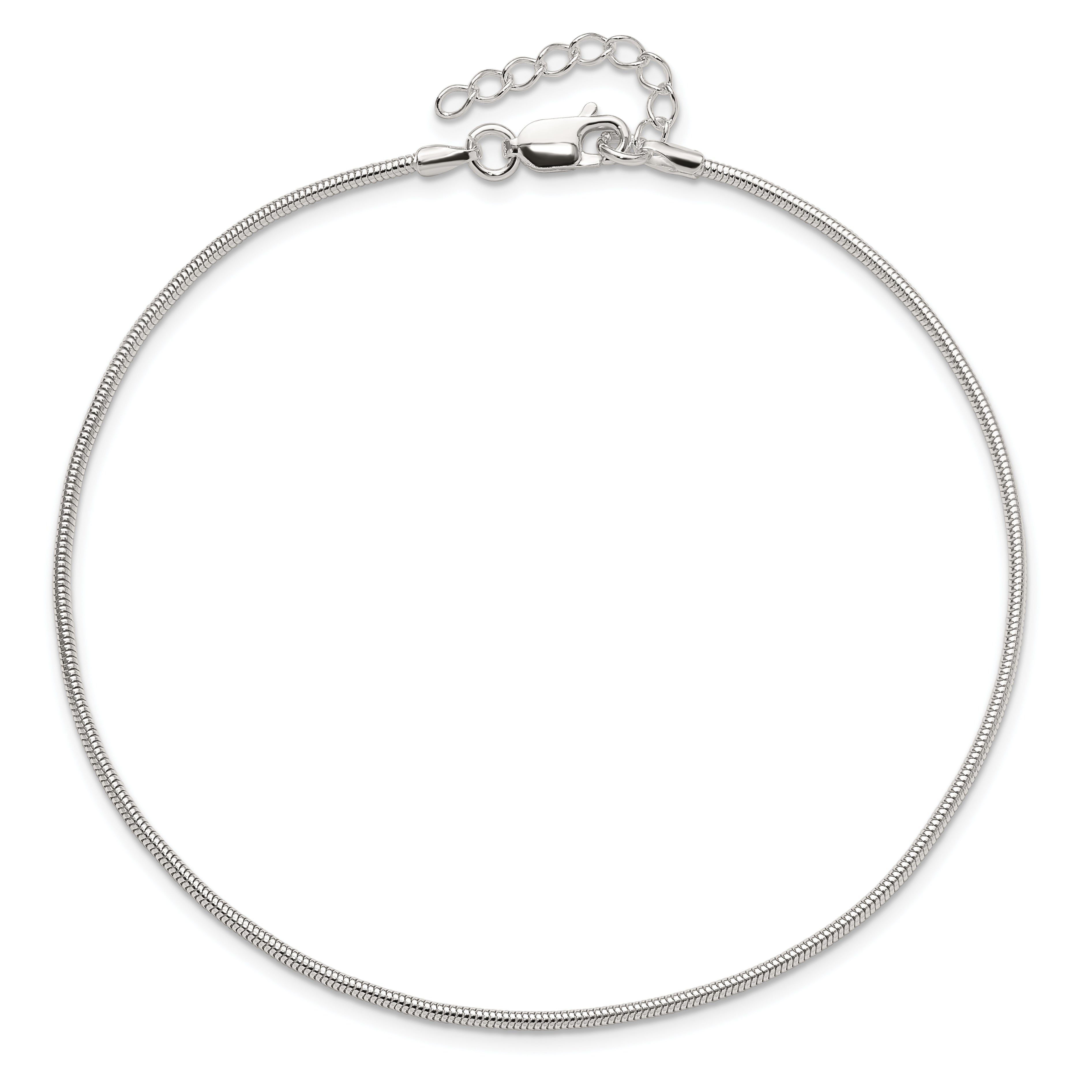 Sterling Silver 1.5mm Round Snake Chain 9 inch Plus 1 inch Extender - Total 10 inch Anklet