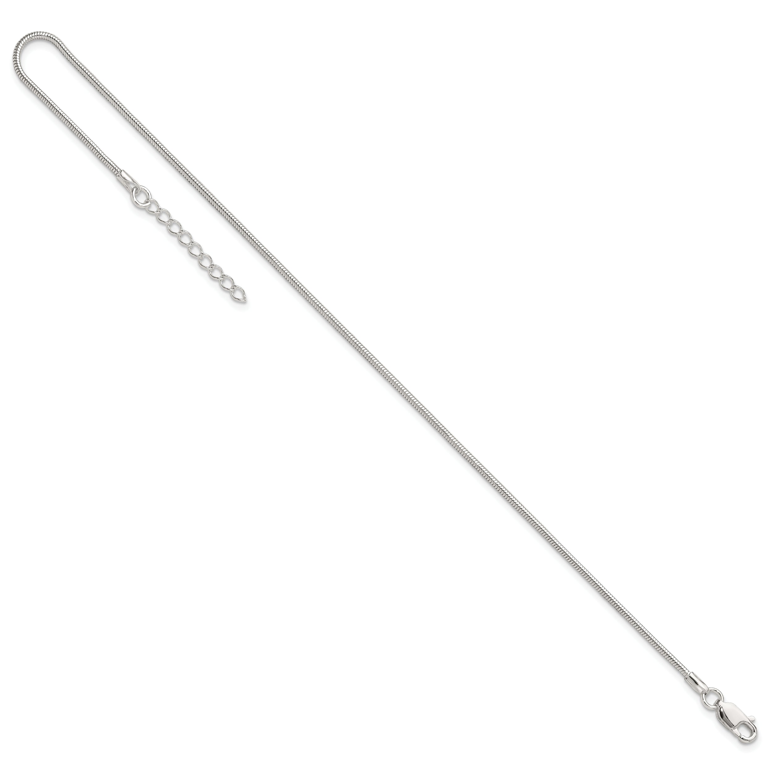 Sterling Silver 1.5mm Round Snake Chain 9 inch Plus 1 inch Extender - Total 10 inch Anklet