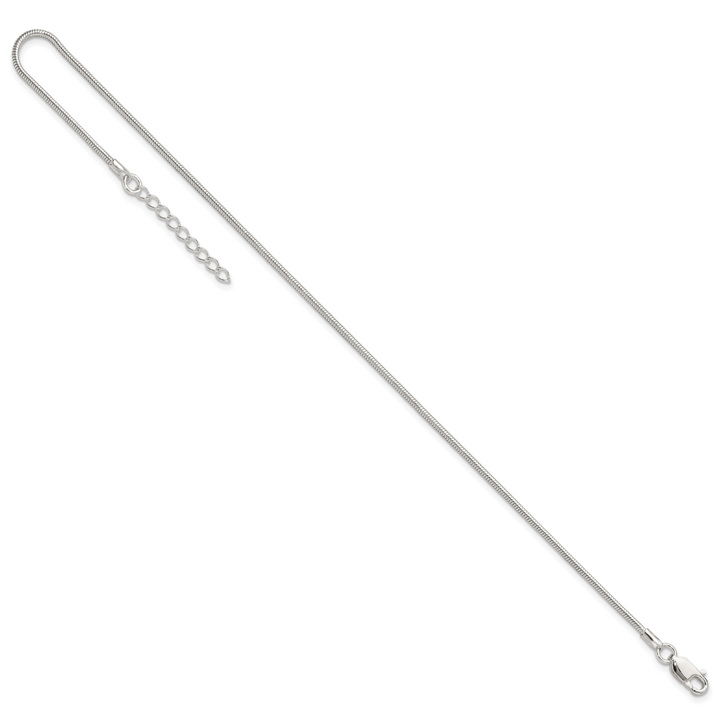 Sterling Silver 1.5mm Round Snake Chain 9 inch Plus 1 inch Extender - Total 10 inch Anklet