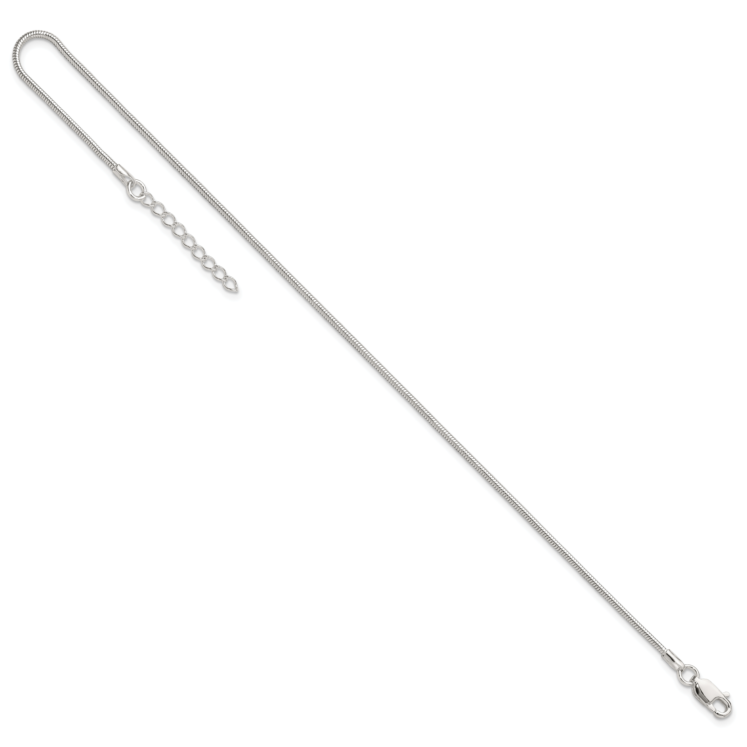 Sterling Silver 1.5mm Round Snake Chain 9 inch Plus 1 inch Extender - Total 10 inch Anklet