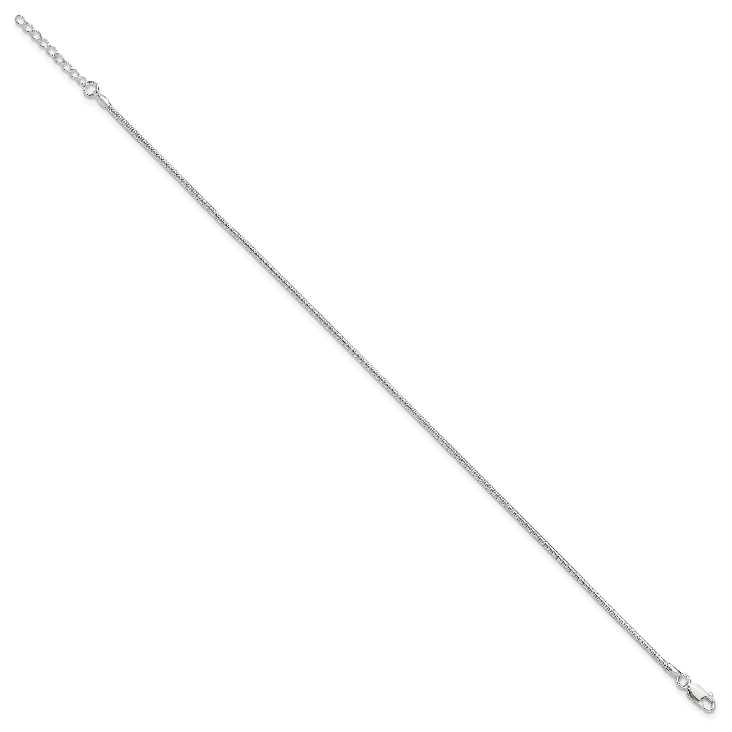 Sterling Silver 1.5mm Round Snake Chain 9 inch Plus 1 inch Extender - Total 10 inch Anklet