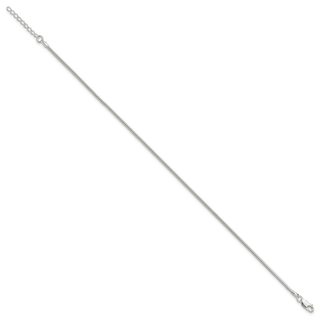 Sterling Silver 1.5mm Round Snake Chain 9 inch Plus 1 inch Extender - Total 10 inch Anklet