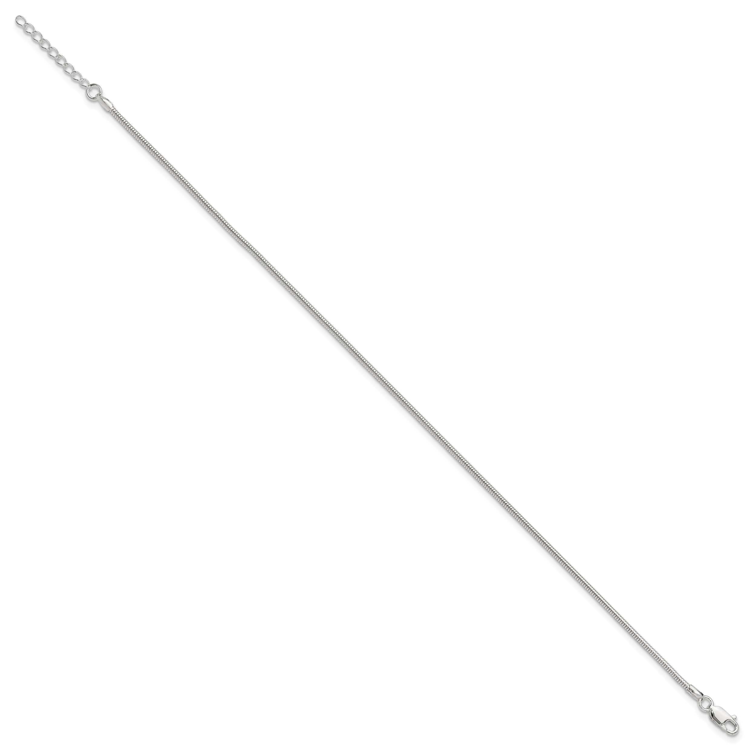 Sterling Silver 1.5mm Round Snake Chain 9 inch Plus 1 inch Extender - Total 10 inch Anklet