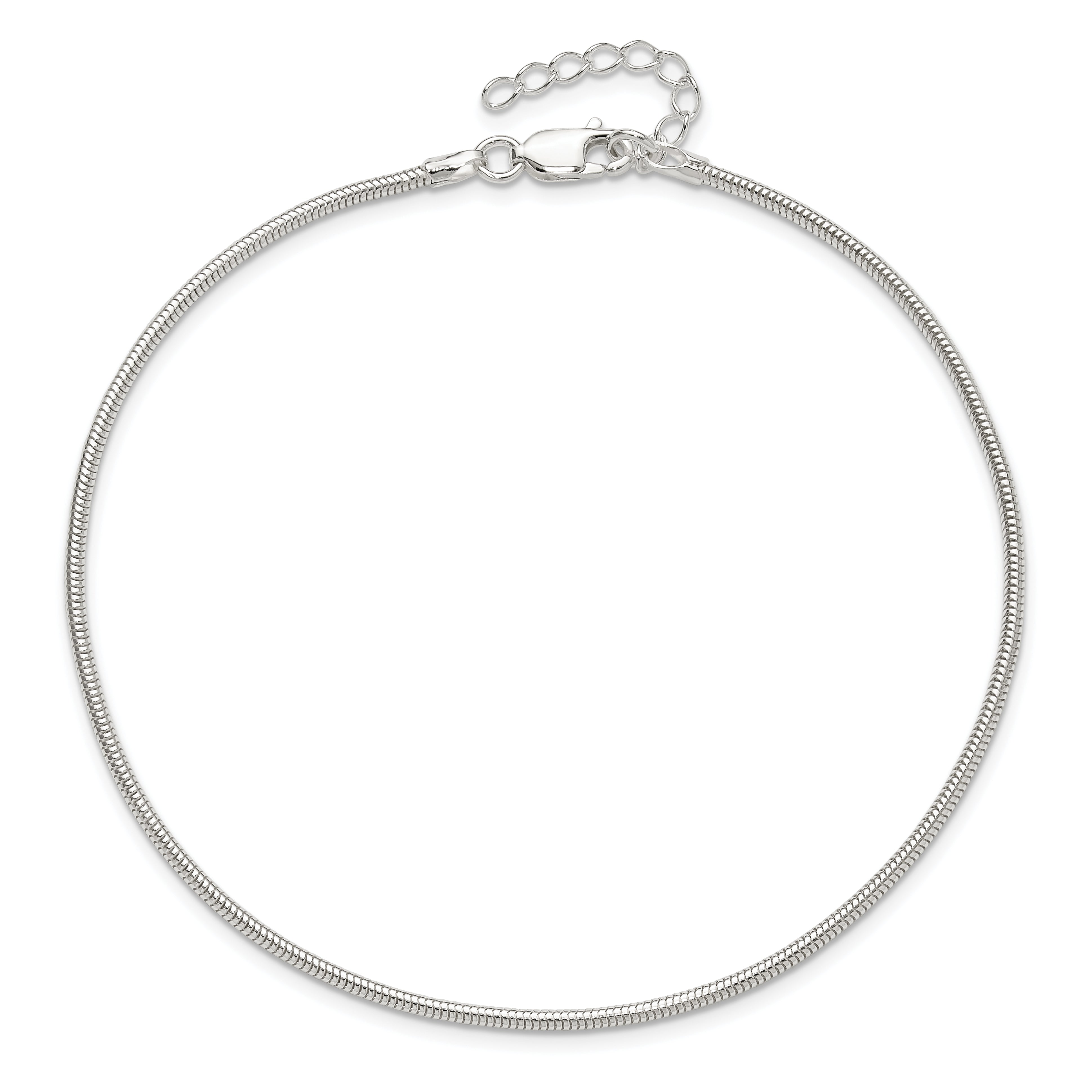 Sterling Silver 1.5mm Round Snake Chain 9 inch Plus 1 inch Extender - Total 10 inch Anklet